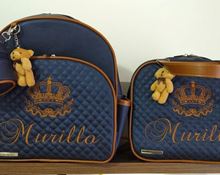 Mochila e Frasqueira Térmica e Porta Chupetas Personalizada Azul Marinho